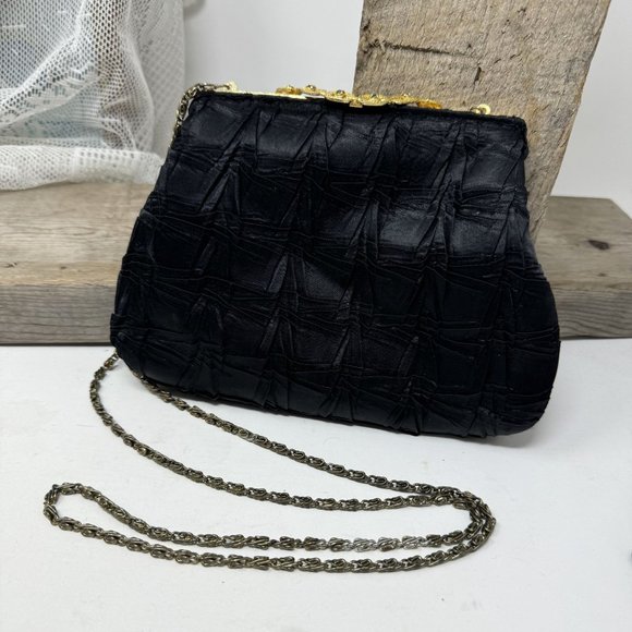 Elegant Black Fabric & Rhinestone Evening Purse w/ Chain - Picture 2 of 8